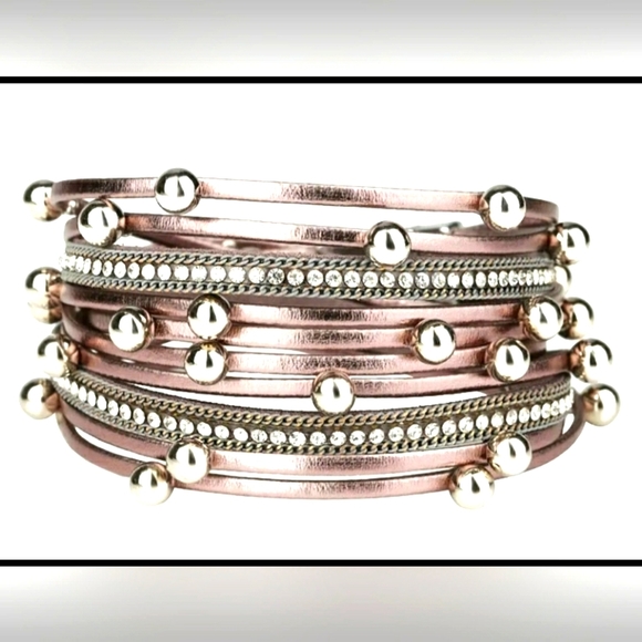 Leather wrap bracelet - metallic rose. - Picture 1 of 1